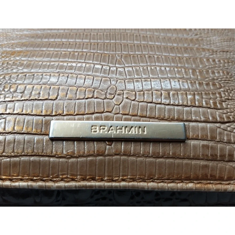 Brahmin Jillian Crossbody Croc Lizard Brown Cabana Leather Clutch Bag